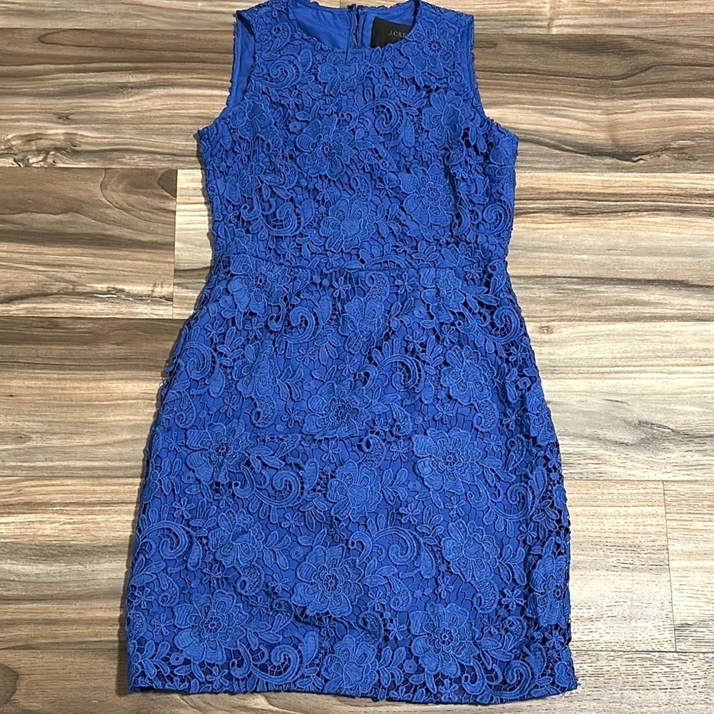 J Crew Floral Lace Sleeveless Sheath Dress Royal Blue Women’s Size 2